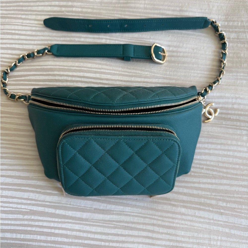 AUTHENTIC CHANEL Green Quilted WAIST BAG - BRAND NEW